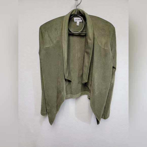 Steve Madden Drape Open Front Faux Suede Sage Green Women's Jacket Size Small - Picture 13 of 13